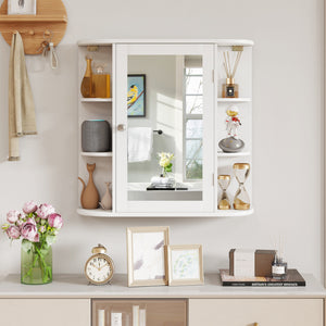 Multipurpose Mount Wall Mirror Bathroom Storage Cabinet-White