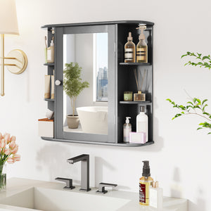 Multipurpose Mount Wall Surface Bathroom Storage Cabinet with Mirror-Gray