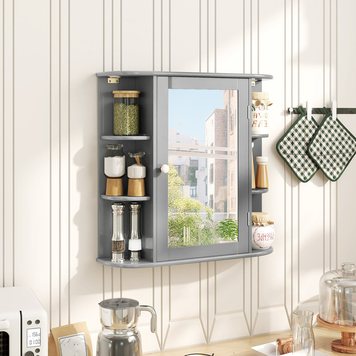 Multipurpose Mount Wall Mirror Bathroom Storage Cabinet-White