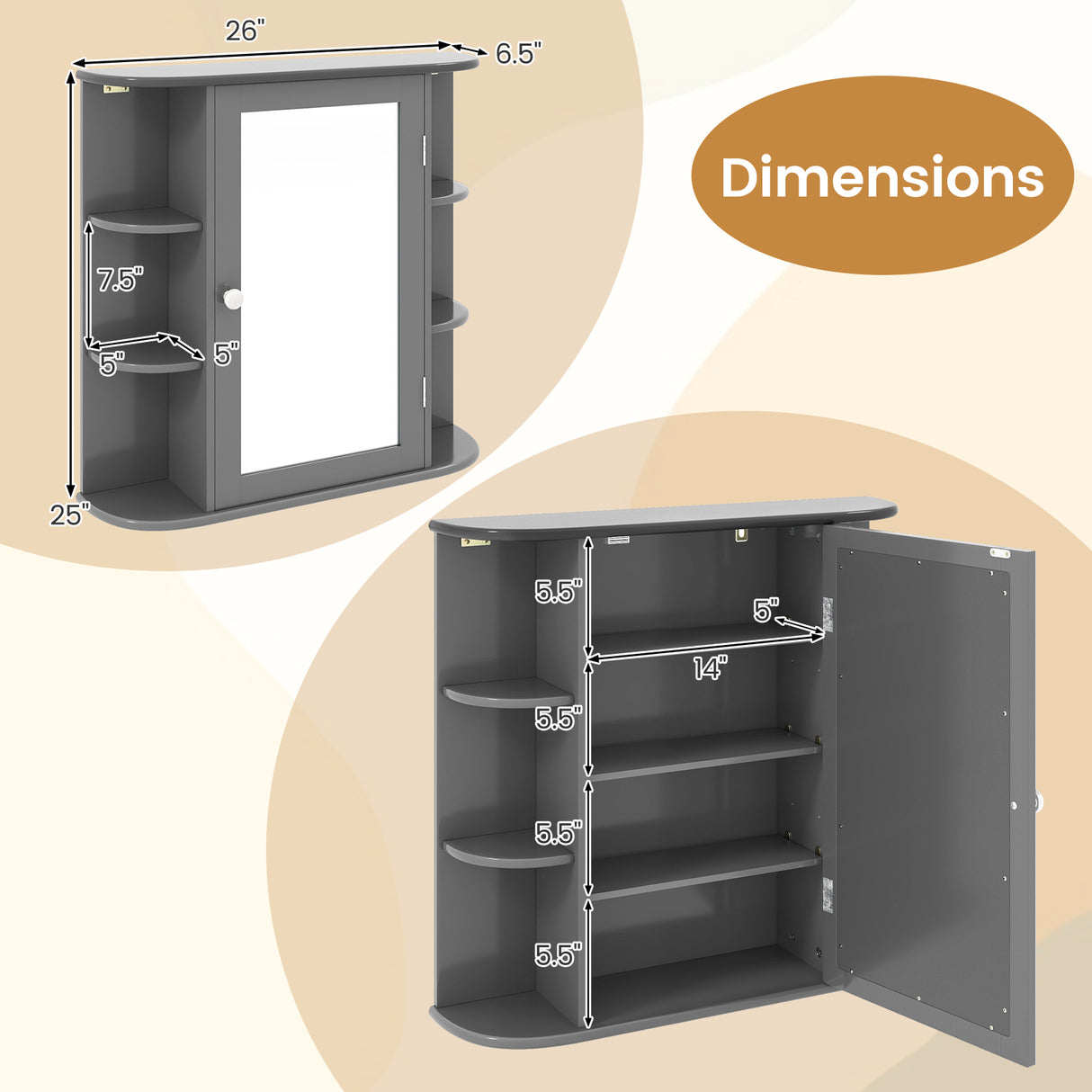 Multipurpose Mount Wall Mirror Bathroom Storage Cabinet-White