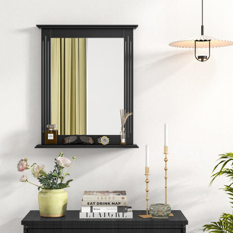 Wall-Mounted Multipurpose Vanity Mirror with Shelf-Black