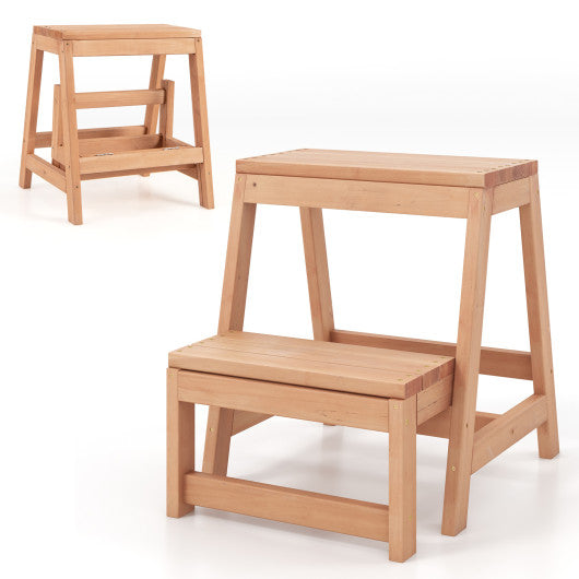 Multipurpose Wood Folding 2-Step Stool for Indoor Outdoor Plant Stand-Natural