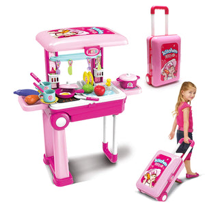 2-in-1Travel Luggage Turn into Play Kitchen Kids Kitchen Playset Toys with 25+Play Food for Toddelers Girls and Boys Pretend Play 25" H x 9.8" W x 20.8" L