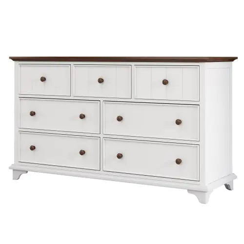 Wooden Captain Seven-Drawer Dresser For Bedroom, Living Room, Kids' Room, White Walnut