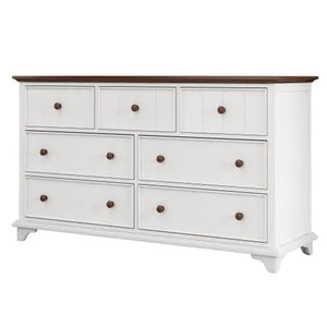 Wooden Captain Seven-Drawer Dresser For Bedroom, Living Room, Kids' Room, White Walnut