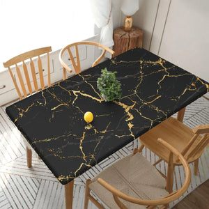 Fiokroo Black Marble Texture Tablecloth with Elastic Edge for 5ft Rectangle Table Table Cloth Washable Table Cover for Kitchen Dining Party Outdoor Picnic Decoration 60" L X 30" W