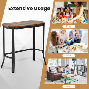 Narrow End Table with Rustic Wood Grain and Stable Steel Frame-Rustic Brown