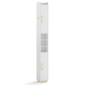 Narrow Bathroom Storage Cabinet with Open Shelves and Toilet Paper Holder-White