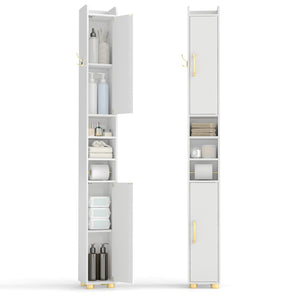 Narrow Bathroom Storage Cabinet with Open Shelves and Toilet Paper Holder-White