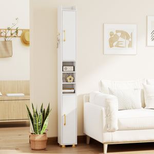 Narrow Bathroom Storage Cabinet with Open Shelves and Toilet Paper Holder-White