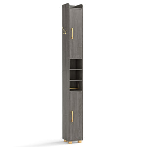 Narrow Bathroom Storage Cabinet with Open Shelves and Toilet Paper Holder-Gray