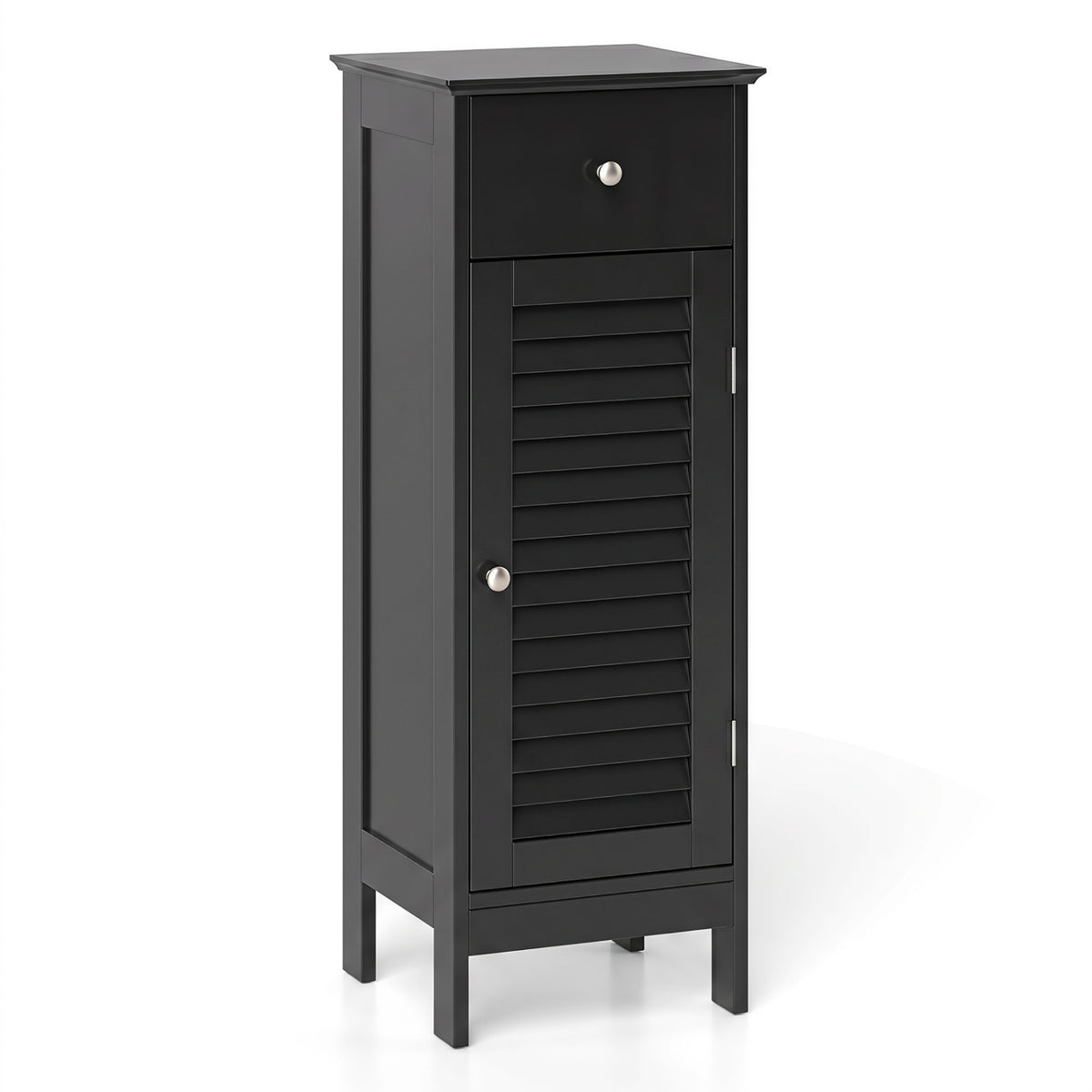 Narrow Bathroom Storage Cabinet with Adjustable Shelf and Drawer-Black