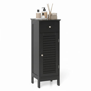 Narrow Bathroom Storage Cabinet with Adjustable Shelf and Drawer-Black