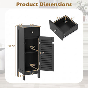 Narrow Bathroom Storage Cabinet with Adjustable Shelf and Drawer-Black