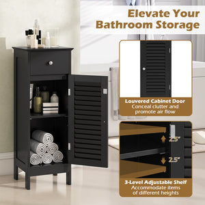 Narrow Bathroom Storage Cabinet with Adjustable Shelf and Drawer-Black