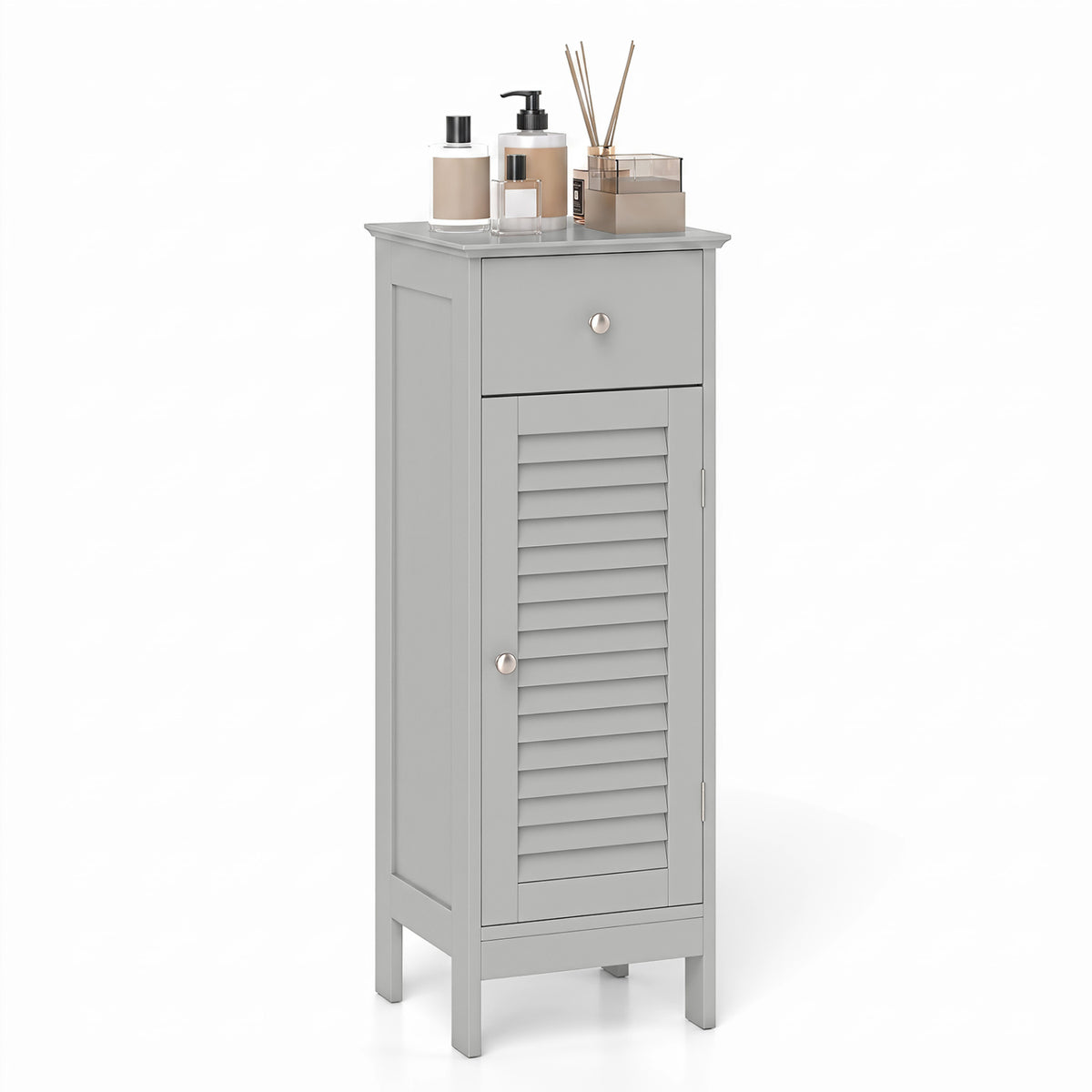 Narrow Bathroom Storage Cabinet with Adjustable Shelf and Drawer-Gray