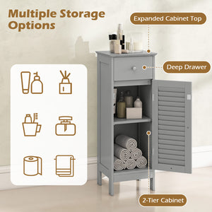 Narrow Bathroom Storage Cabinet with Adjustable Shelf and Drawer-Gray
