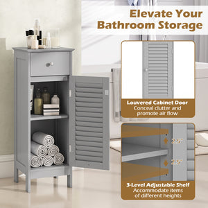Narrow Bathroom Storage Cabinet with Adjustable Shelf and Drawer-Gray
