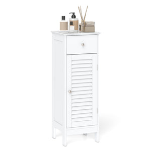 Narrow Bathroom Storage Cabinet with Adjustable Shelf and Drawer-White