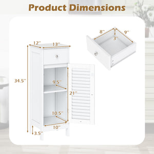Narrow Bathroom Storage Cabinet with Adjustable Shelf and Drawer-White