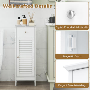 Narrow Bathroom Storage Cabinet with Adjustable Shelf and Drawer-White