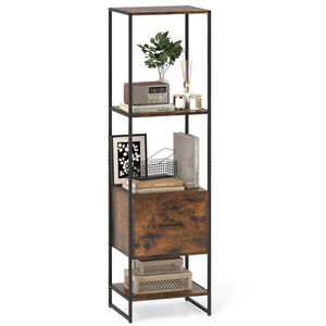 5-Tier Narrow Bookcase with 4 Open Shelves and Storage Drawer-Rustic Brown