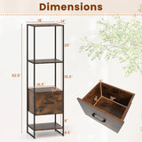 5-Tier Narrow Bookcase with 4 Open Shelves and Storage Drawer-Rustic Brown