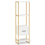 5-Tier Narrow Bookcase with 4 Open Shelves and Storage Drawer-White
