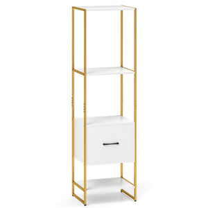5-Tier Narrow Bookcase with 4 Open Shelves and Storage Drawer-White