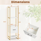 5-Tier Narrow Bookcase with 4 Open Shelves and Storage Drawer-White