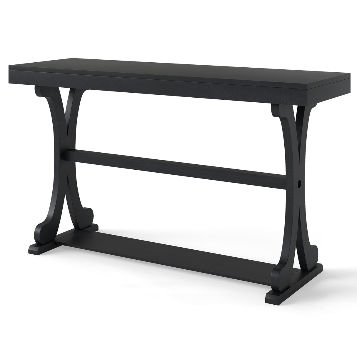 Narrow Console Table Vintage 52 Inch Long with Open Storage Shelf-Black