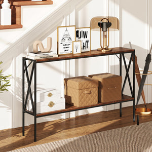 Narrow Console Table 2-Tier Entryway Table with Storage-Rustic Brown