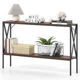 Narrow Console Table 2-Tier Entryway Table with Storage-Rustic Brown
