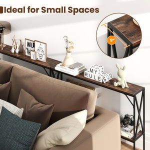 Narrow Console Table 2-Tier Entryway Table with Storage-Rustic Brown