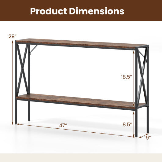 Narrow Console Table 2-Tier Entryway Table with Storage-Rustic Brown