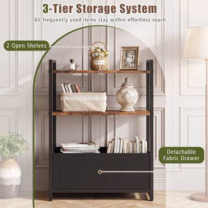 Narrow End Table with Storage Shelves and Metal Frame-Rustic Brown