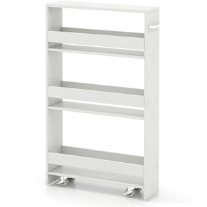 Narrow Mobile Serving Cart with Open Shelves for Kitchen Bathroom Living Room-Off White