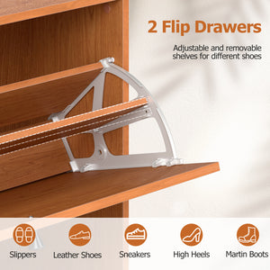 Narrow Shoe Cabinet with Adjustable and Removable Shelves for Entryway Foyer-Oak