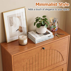 Narrow Shoe Cabinet with Adjustable and Removable Shelves for Entryway Foyer-Oak