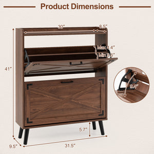 Narrow Shoe Cabinet with Adjustable and Removable Shelves for Entryway-Brown