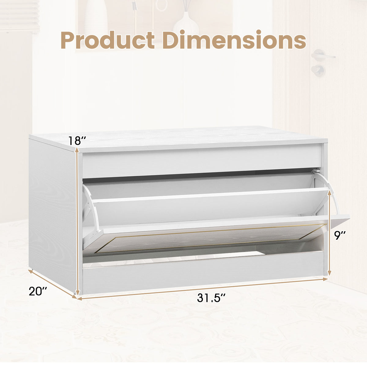 Narrow Shoe Cabinet with 1 Flip Drawer and Adjustable Shelf for Hallway-White