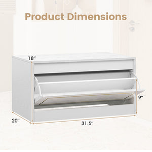 Narrow Shoe Cabinet with 1 Flip Drawer and Adjustable Shelf for Hallway-White