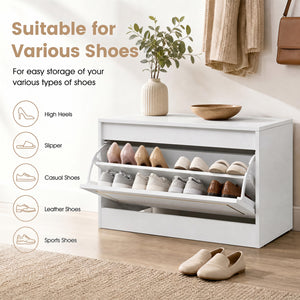 Narrow Shoe Cabinet with 1 Flip Drawer and Adjustable Shelf for Hallway-White
