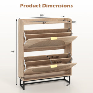 Narrow Shoe Storage Cabinet with 2 Flip Drawers and Adjustable Shelves-Natural