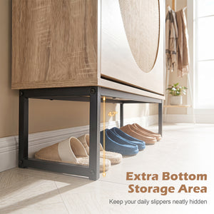 Narrow Shoe Storage Cabinet with 2 Flip Drawers and Adjustable Shelves-Natural