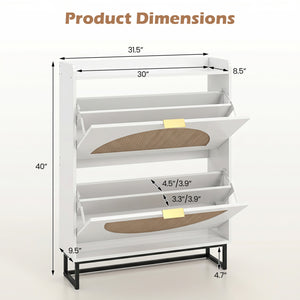 Narrow Shoe Storage Cabinet with 2 Flip Drawers and Adjustable Shelves-White