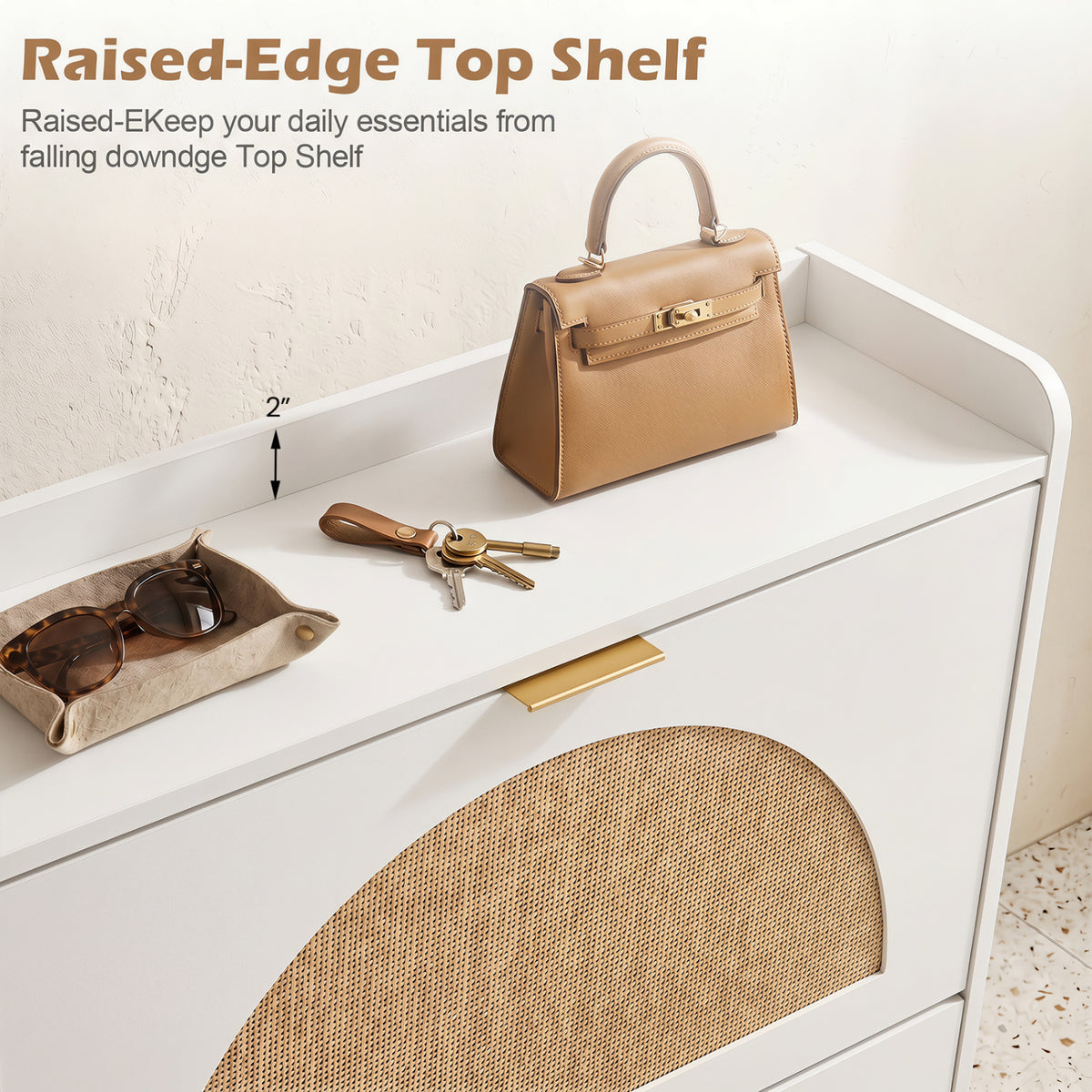 Narrow Shoe Storage Cabinet with 2 Flip Drawers and Adjustable Shelves-White