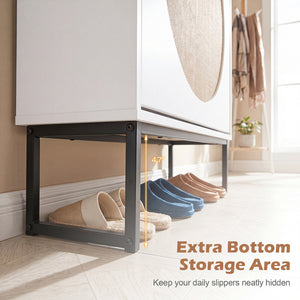 Narrow Shoe Storage Cabinet with 2 Flip Drawers and Adjustable Shelves-White