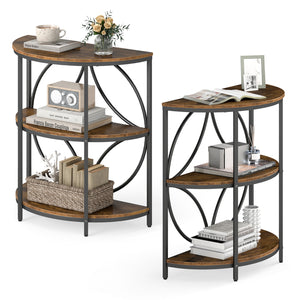 Narrow Side Table with Study Metal Frame and Storage Shelves-Rustic Brown