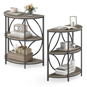 Narrow Side Table with Study Metal Frame and Storage Shelves-Gray
